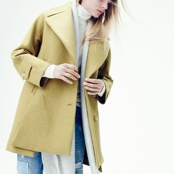J.CREW Melton Wool Swing Coat Mustard Chartreuse Asymmetrical Jacket Size 2 - Picture 5 of 9